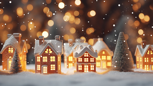 唯美灯光下的的圣诞小屋微观背景图片