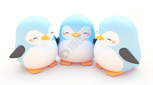 三个可爱的3D小企鹅背景图片