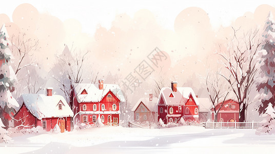 冬天喜庆红色卡通圣诞屋背景图片