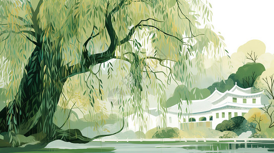 绿色春天柳树背景图片