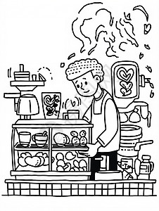 做咖啡的卡通男青年背景图片