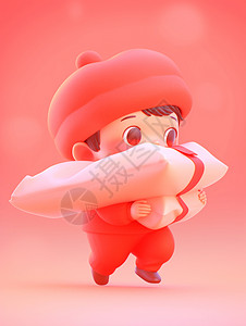 戴着红色帽子抱着东西的可爱卡通小男孩背景图片