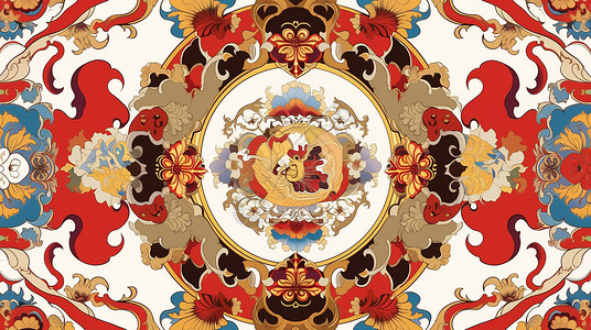 复古喜庆的卡通花朵图案背景背景图片
