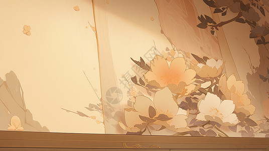 暖色调优雅漂亮的古风卡通牡丹花背景图片