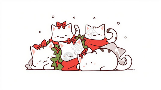 圣诞主题一家可爱的卡通小花猫在一起高清图片
