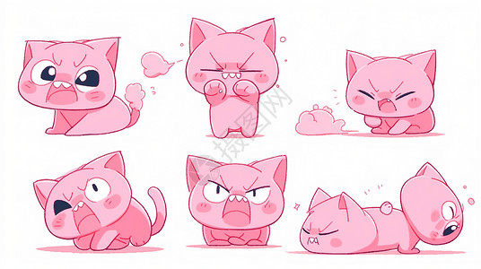 淡粉色生气表情可爱的卡通小粉猫背景图片