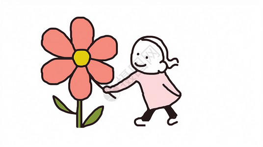 儿童简笔画红色小花与女孩背景图片
