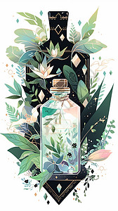 酒瓶小清新卡通植物场景插画背景图片