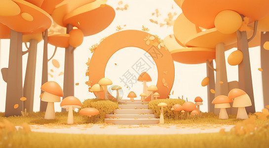 橙黄色蘑菇主题卡通公园高清图片