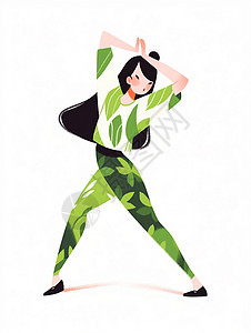 黑色长发扁平风练瑜伽的卡通女孩背景图片