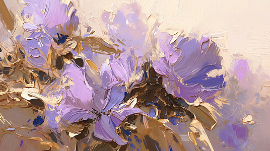 紫色油画风卡通花朵插画背景图片