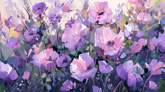 紫色抽象油画风卡通花园背景图片