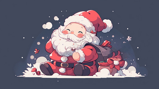 白胡子戴着圣诞帽可爱的卡通圣诞老人背景图片