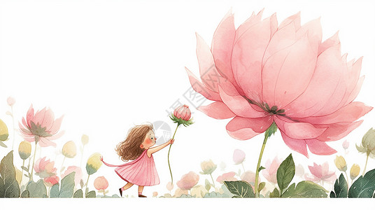 小花菇送给大花一朵花菇朵的可爱卡通小女孩插画