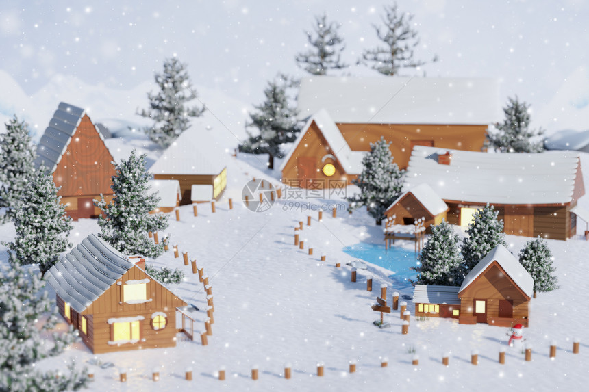 冬天村庄群落雪景图片