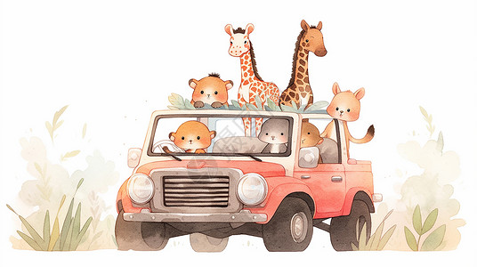 一卡车可爱的卡通小动物高清图片