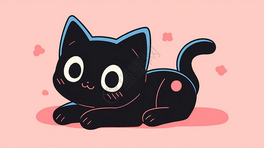 趴在地上黑猫趴在地上萌萌可爱的卡通小黑猫插画