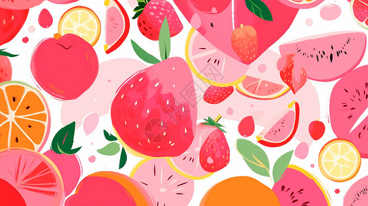 简约粉嫩卡通草莓水果背景背景图片
