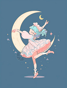 穿着粉色公主裙优雅跳舞的可爱卡通小女孩图片素材