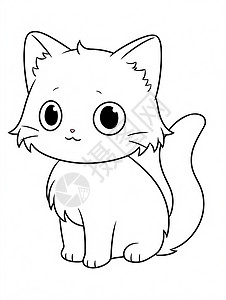黑白简约背景大眼睛简约可爱的卡通小猫线稿插画