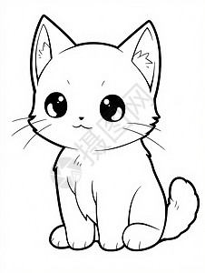 坐着的乖巧可爱卡通小猫黑白线稿背景图片