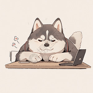 IT男生气砸电脑坐在电脑前生气的可爱卡通加班狗插画