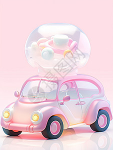 淡粉色渐变可爱的立体卡通玩具车背景图片