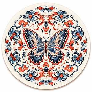 复古花纹装饰有很多小花装饰的复古卡通蝴蝶图案插画