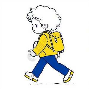 简约可爱的卡通小男孩背着书包去上学背景图片