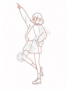 阳光可爱的短发卡通女孩线稿背景图片