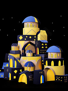 夜晚漂亮可爱的卡通城堡背景图片