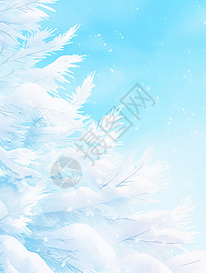 冬天雪白的松树枝与蓝天唯美卡通风景背景图片