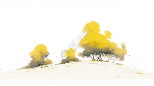 山坡上几棵美丽的卡通黄色树高清图片