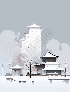冬天雪后唯美的卡通村庄小房子背景图片