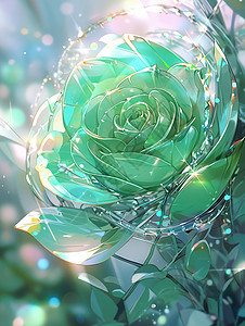 水润漂亮的绿色卡通绿色玫瑰花背景图片