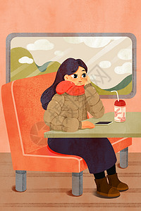 归途春运坐火车的女孩在回家过年的路上插画
