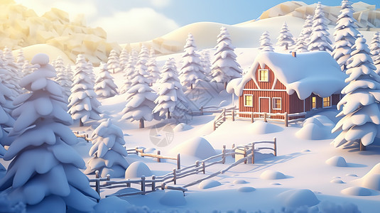 雪山小屋冬景背景图片