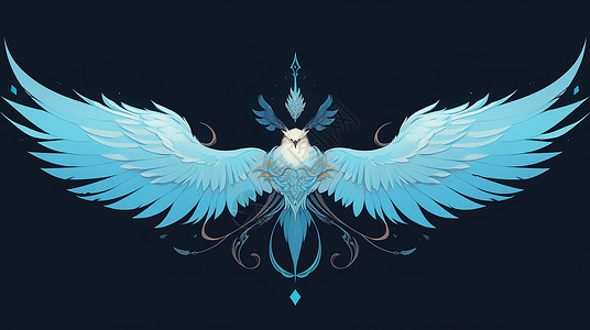 张开漂亮的蓝色翅膀高飞的卡通吉祥鸟背景图片
