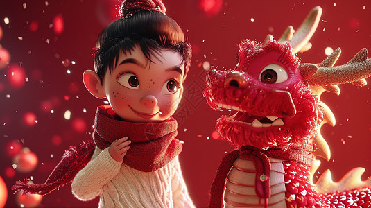 新春3D中国龙和男孩背景图片