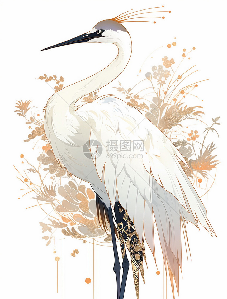 白色羽毛漂亮的长脖子卡通仙鹤图片