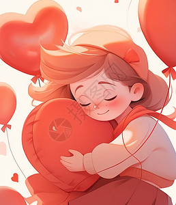 抱着爱心的女孩抱着红色爱心面带微笑的卡通小女孩插画