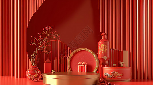 红色年货春节背景背景图片