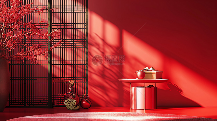 简约喜庆的红色中国风卡通背景图片