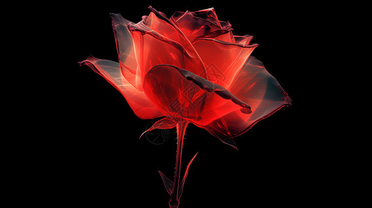 一枝红色玫瑰花盛开梦幻的卡通红玫瑰插画