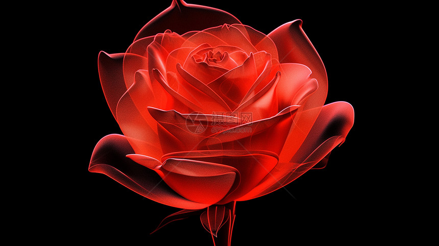 红色透明花瓣抽象梦幻的卡通红玫瑰图片