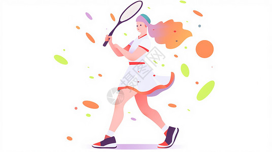 拿着羽毛球拍运动的卡通扁平风女孩背景图片