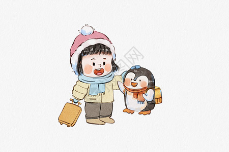 东北话手绘水彩南方小土豆之企鹅和小土豆可爱表情包插画