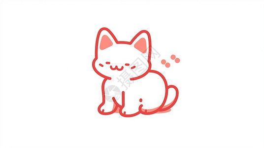 卡通动物图案红色粗线条简约乖巧可爱的卡通小猫插画