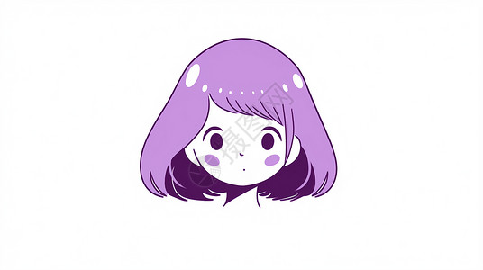 头简笔画紫色头发呆萌可爱的卡通女孩头像插画