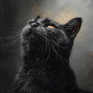 黑色可爱的猫在抬头向上看背景图片